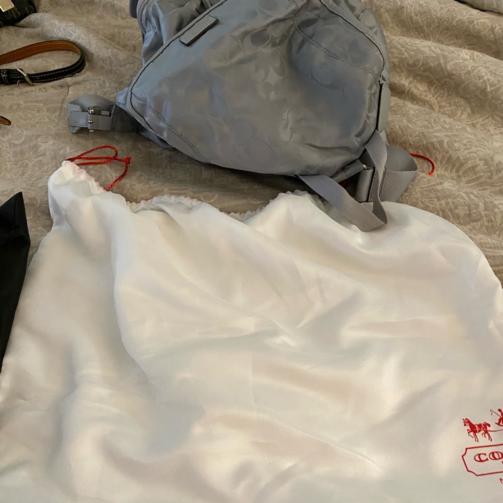 Coach Gray/Silver Back Pack With Dust Bag, Practically Brand New.